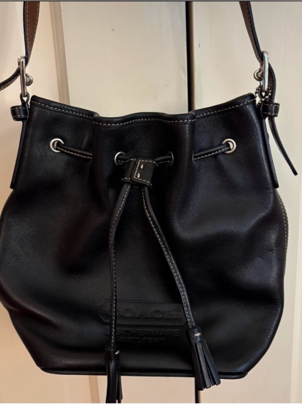 Coach Black Leather Drawstring Bucket Shoulder Bag